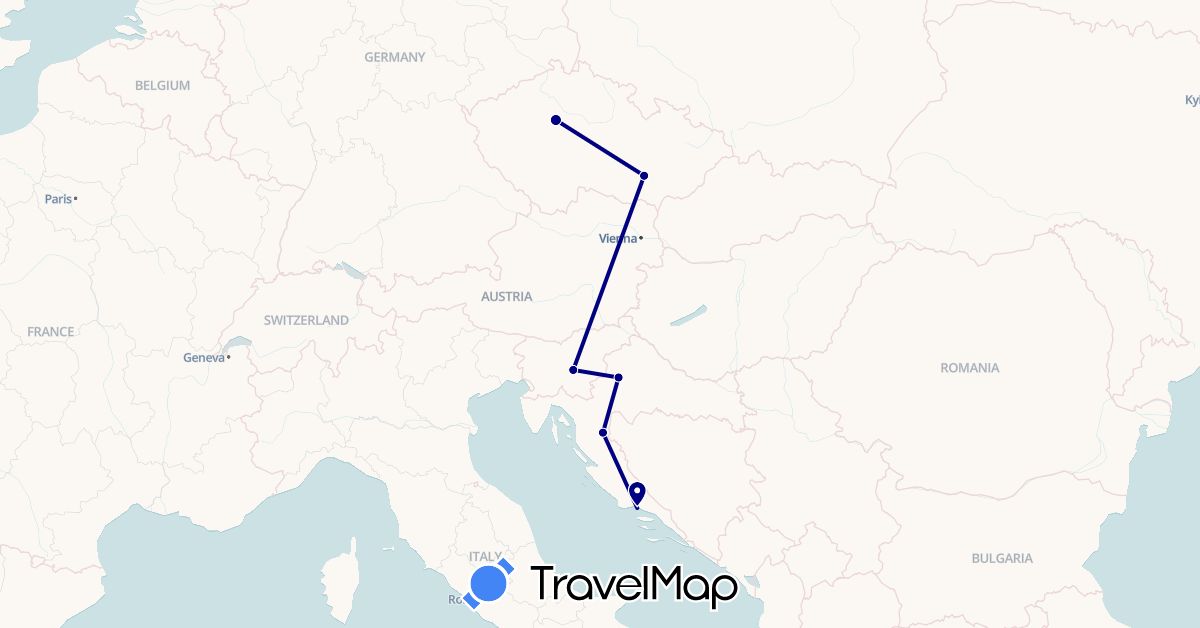TravelMap itinerary: driving in Czech Republic, Croatia, Slovenia (Europe)